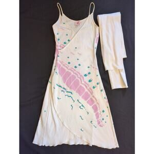 Vintage Bobolocon Painted Cotton Wrap Dress + Scarf/Belt READ DESCRIPTION